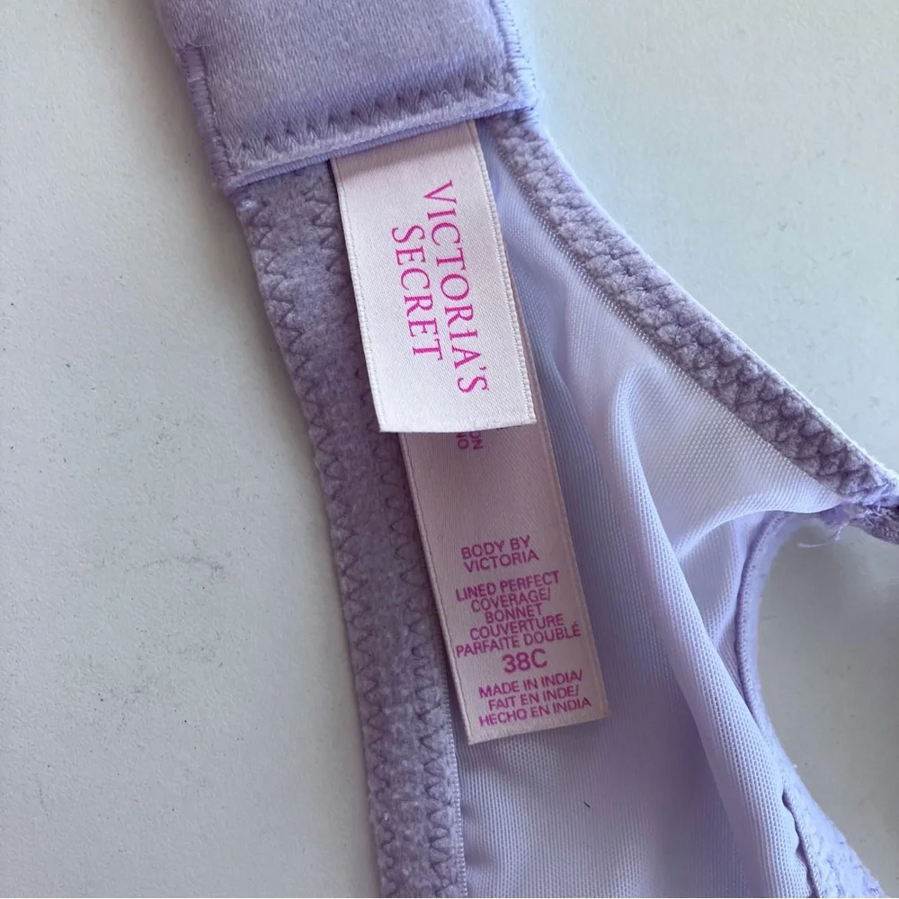 Victoria's Secret Lavender Floral Lace Rhinestone Push Up Bra 38C Shimmer Lilac - Picture 2 of 15